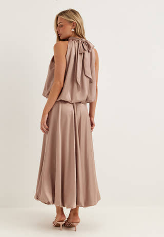 Bubble-Hem Satin Ankle Skirt