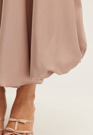Bubble-Hem Satin Ankle Skirt