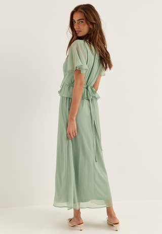 Butterfly Sleeve Chiffon Ankle Dress