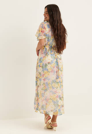 Butterfly Sleeve Chiffon Ankle Dress