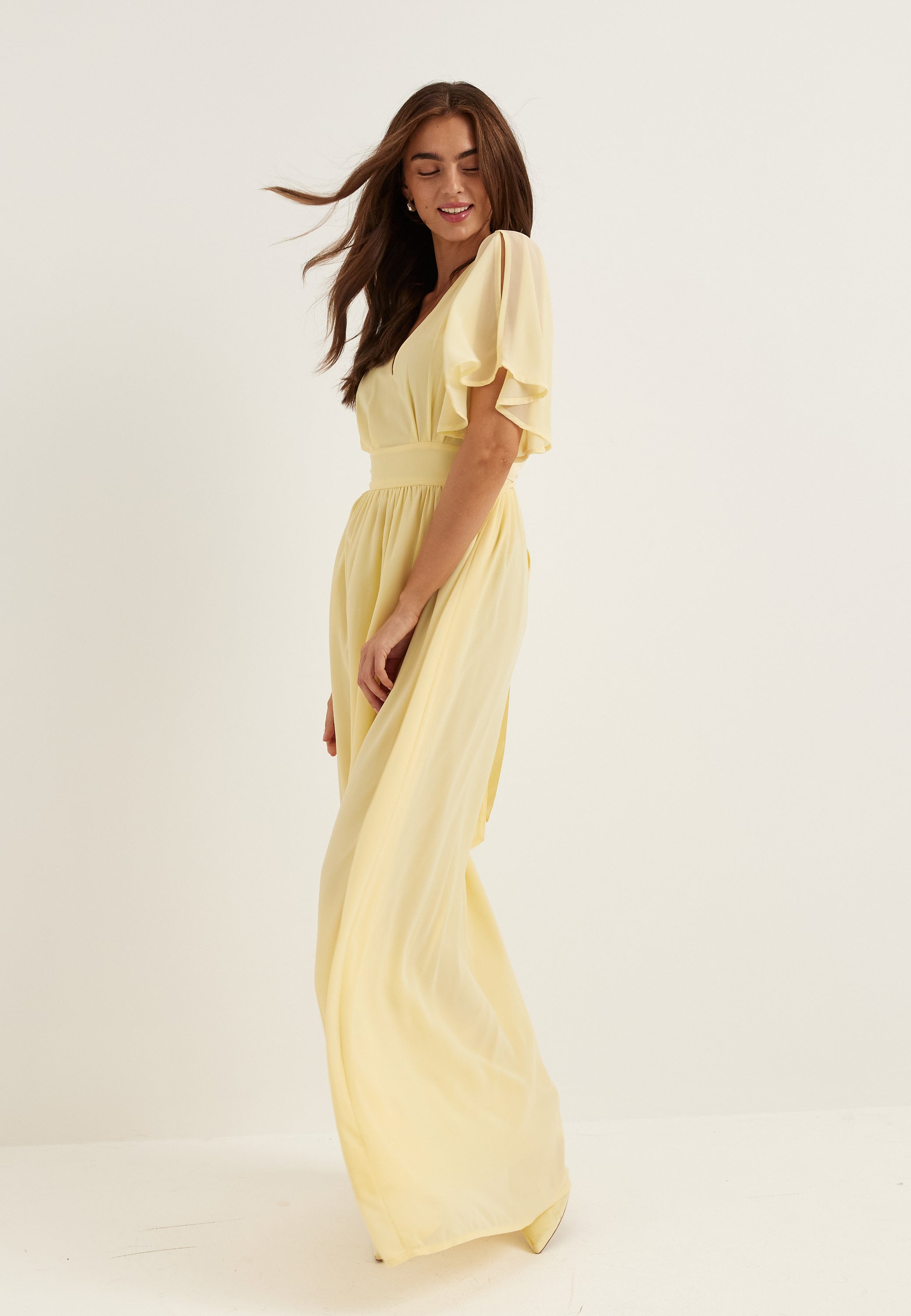 Bubbleroom occasion Butterfly Sleeve Chiffon Gown Bridesmaid dresses Yellow Bubbleroom occasion Butterfly Sleeve Chiffon Gown Bridesmaid dresses Yellow
