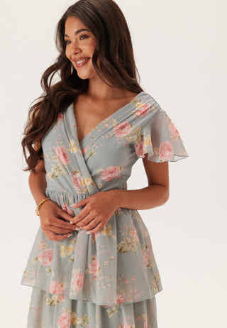 Butterfly Sleeve Flounce Dress