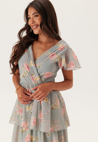 Butterfly Sleeve Flounce Dress