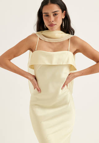 Cape Satin Maxi Dress