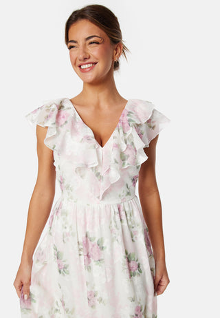 Flounce Jacquard Midi Dress