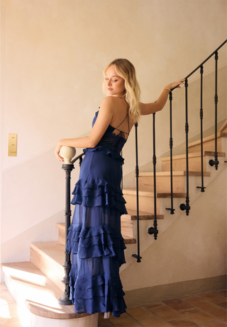 Crochet Waist Flounce Maxi Dress