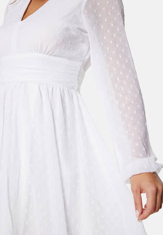 Dotted Tie Back L/S Chiffon Dress