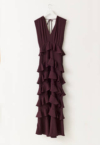 Deep V-Neck Flounce Gown