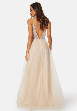 Pearl embroidered tulle gown