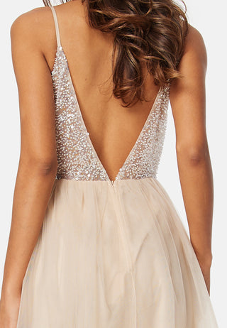 Pearl embroidered tulle gown