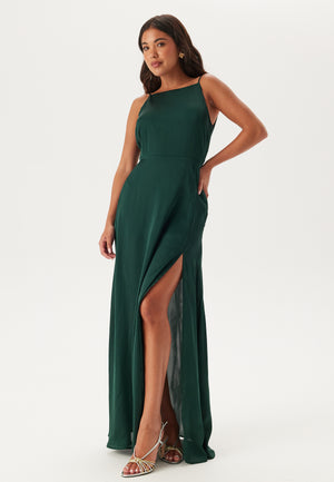 Drapy-Back Slit Satin Gown