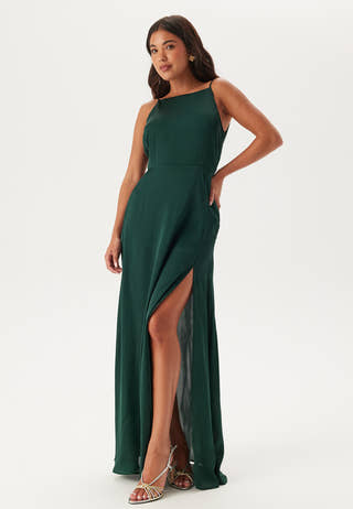 Drapy-Back Slit Satin Gown