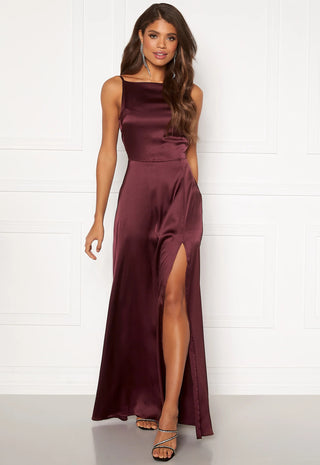 Drapy-Back Slit Satin Gown