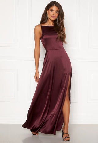 Drapy-Back Slit Satin Gown