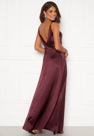 Drapy-Back Slit Satin Gown
