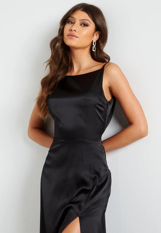 Drapy-Back Slit Satin Gown
