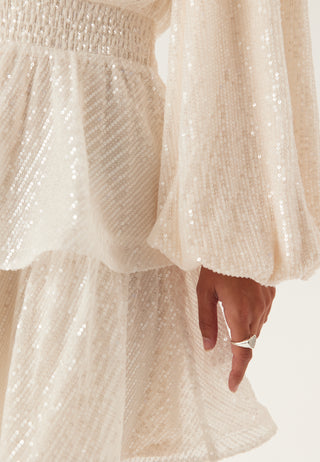 Flounce Balloon Sleeve Sequin Dress