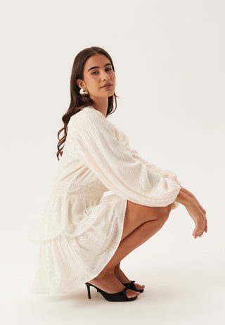 Flounce Balloon Sleeve Sequin Dress