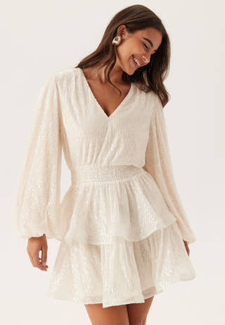 Flounce Balloon Sleeve Sequin Dress