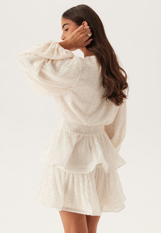 Flounce Balloon Sleeve Sequin Dress