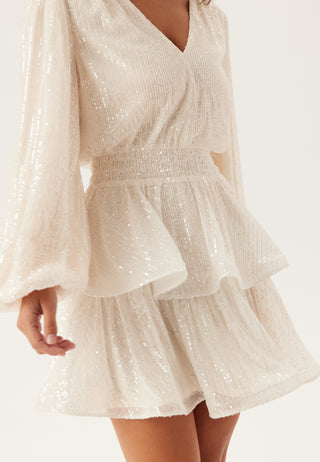 Flounce Balloon Sleeve Sequin Dress