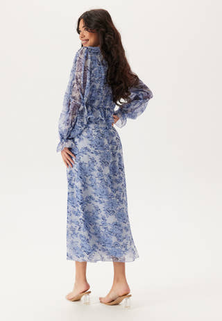 Frill L/S Chiffon Midi Dress