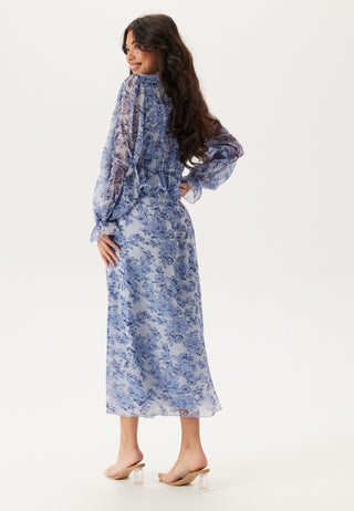 Frill L/S Chiffon Midi Dress