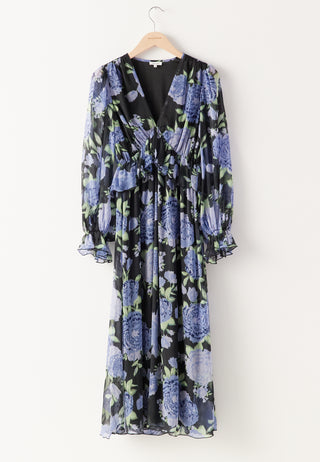 Frill L/S Chiffon Midi Dress