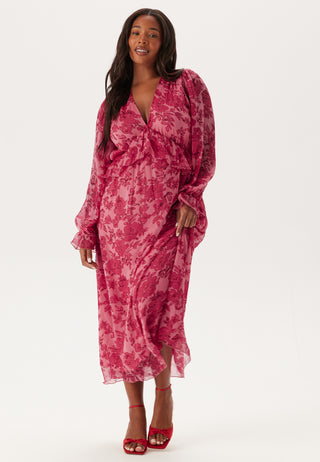 Frill L/S Chiffon Midi Dress