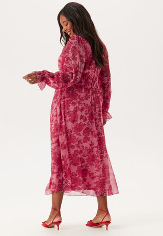 Frill L/S Chiffon Midi Dress