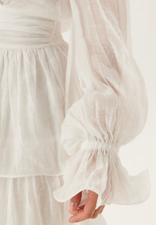 Frilled Balloon Sleeve Short Flounce Dress