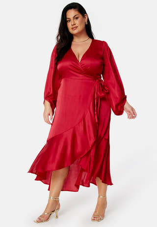 Wrap Frill L/S Satin Dress