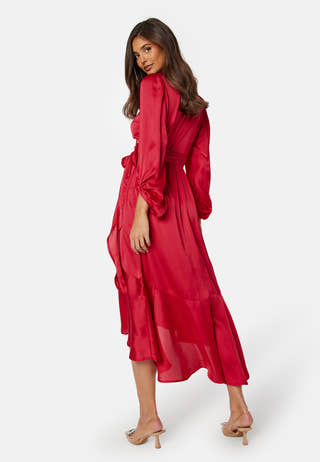 Wrap Frill L/S Satin Dress