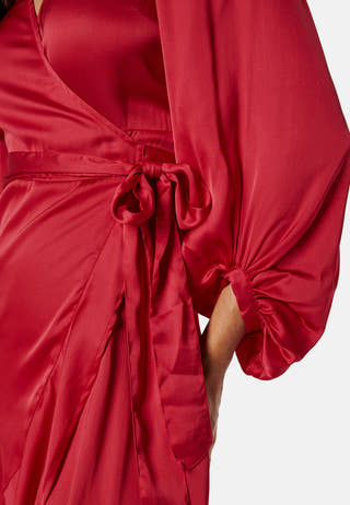 Wrap Frill L/S Satin Dress