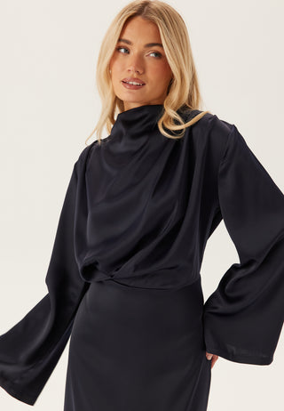 High Neck Wide Sleeve Satin Gown