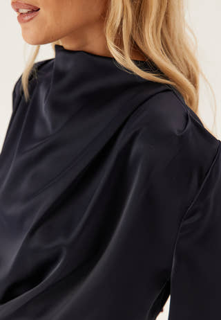 High Neck Wide Sleeve Satin Gown