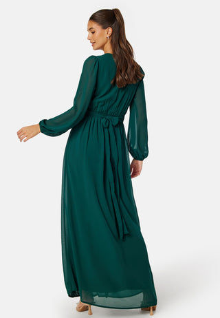 Long sleeve V-Neck Chiffon Gown