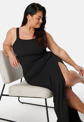 Square neck slit maxi dress