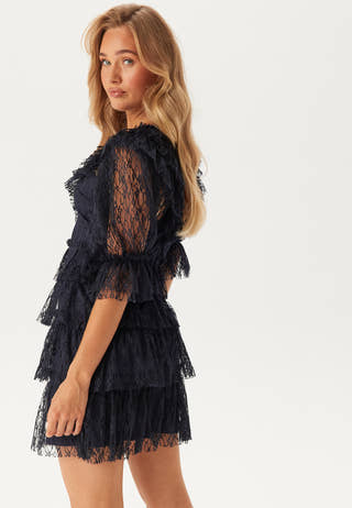 Lace Frill Puff Sleeve Dress