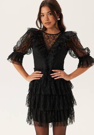 Lace Frill Puff Sleeve Dress