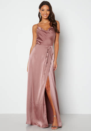 Waterfall High Slit Satin Gown