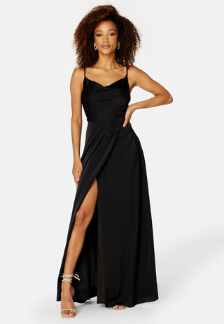 Waterfall High Slit Satin Gown