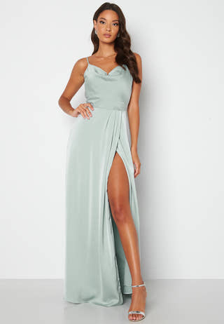 Waterfall High Slit Satin Gown