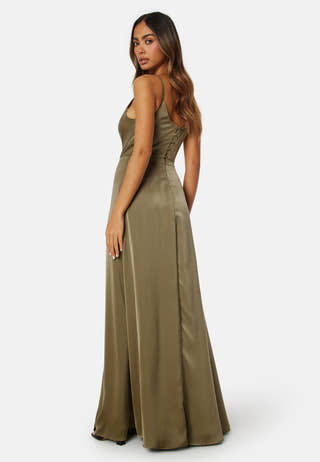 Waterfall High Slit Satin Gown