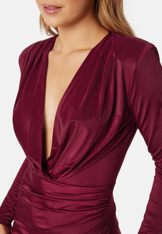 Slit V-neck stretchy gown