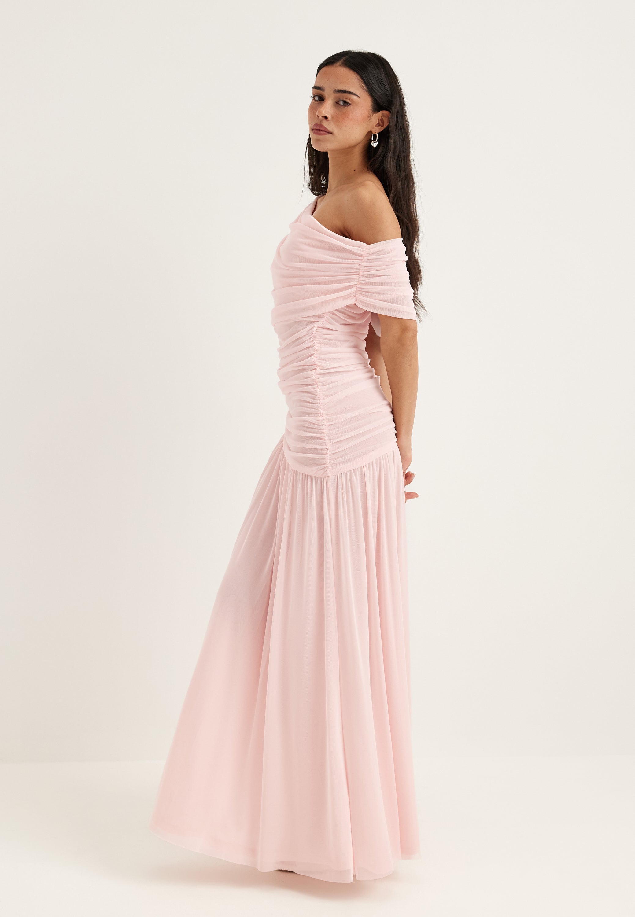 chinese dress ladies Moa mattsson x bubbleroom – Off Shoulder Mesh Maxi Dress – Bridesmaid  dresses – Pink