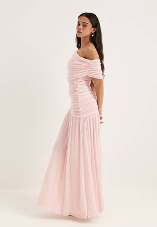 Off Shoulder Mesh Maxi Dress