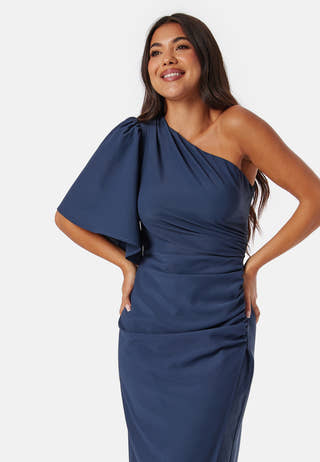 Ruched One Shoulder Midi Dress