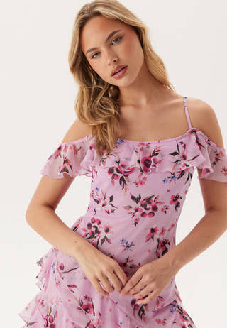 Peaky Shoulder Flounce Maxi Dress