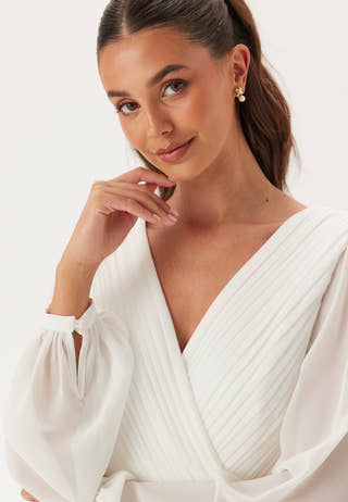 Pleated V-Neck Wedding Gown